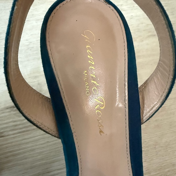 Gianvito Rossi Frida Suede block heeled Sandals ankle strap teal Italy size 38 - Picture 6 of 13